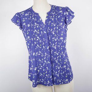 Simply Styled blue floral ruffle cape blouse small